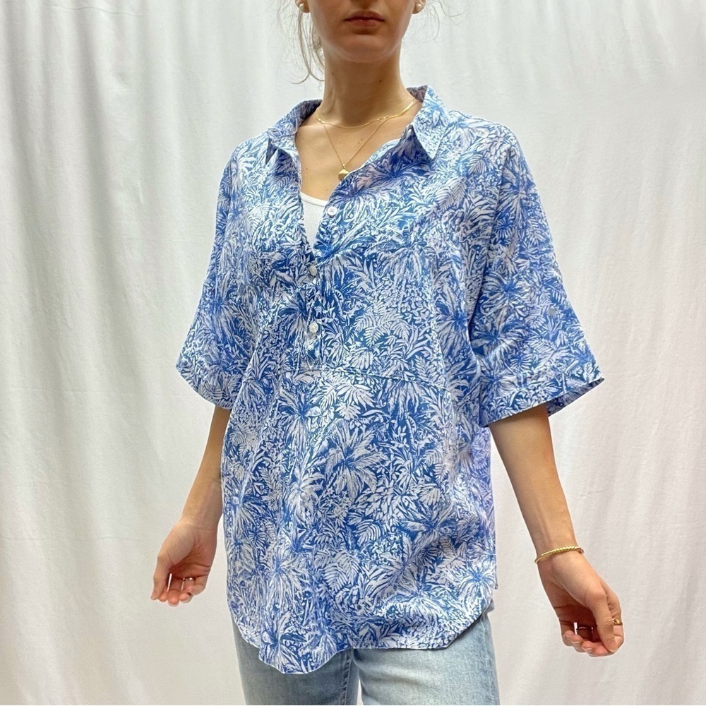 COLUMBIA Sun drifter 3/4 sleeves tunic shirt patterned blouse blue size 1X